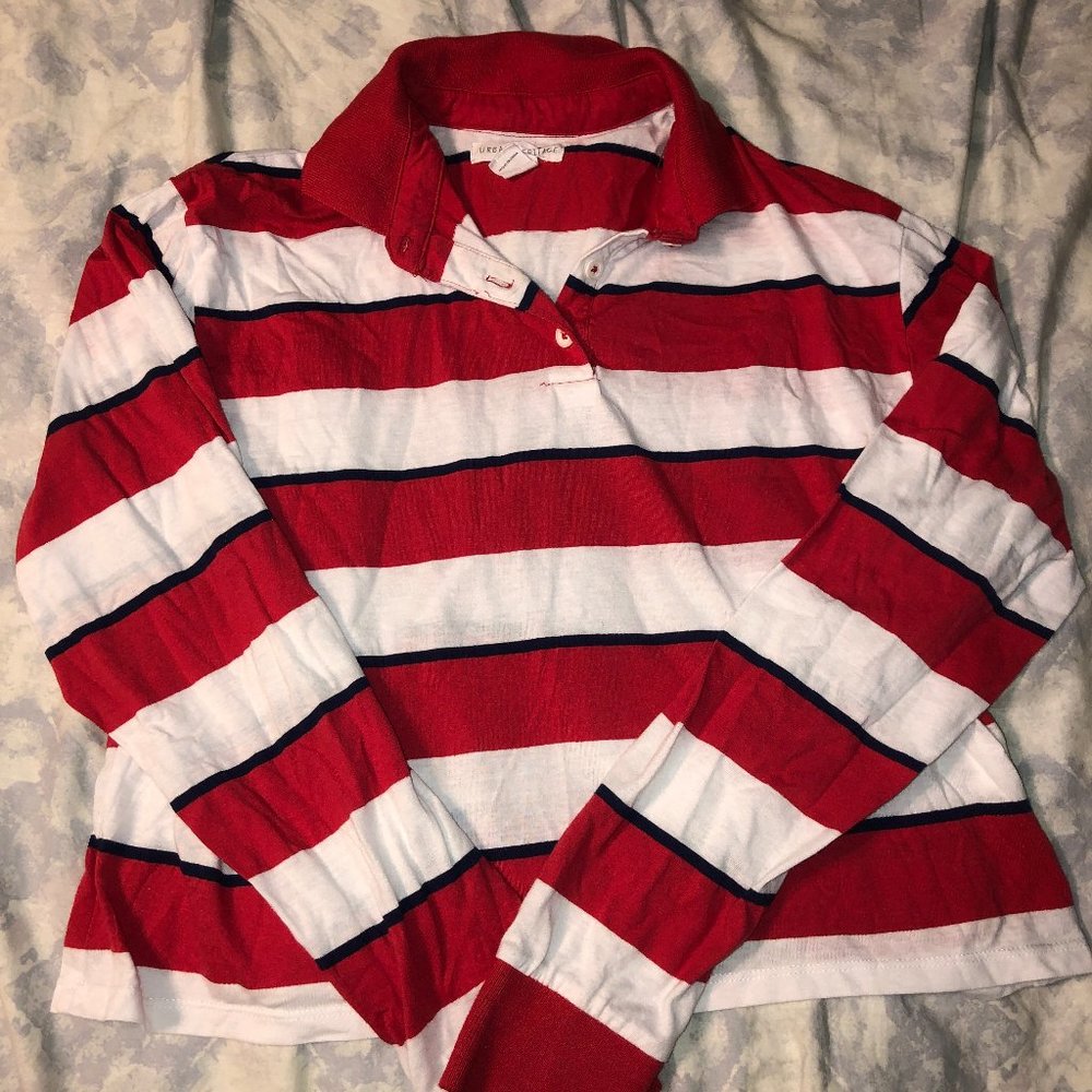 Striped, Collared, Cropped Long Sleeve